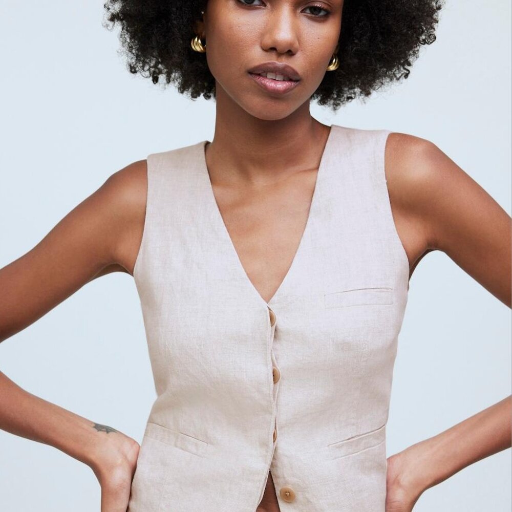 Madewell Single-Breasted Vest In 100% Linen NWT size 4